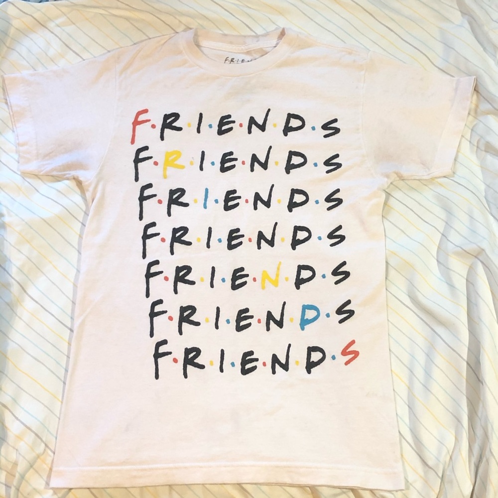 White multicolored friends shirt